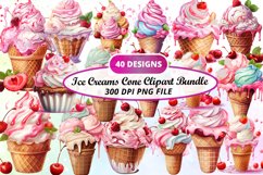 Watercolor Ice Creams Cone Clipart Bundle Product Image 1