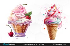 Watercolor Ice Creams Cone Clipart Bundle Product Image 3