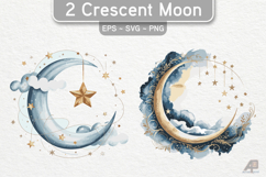 2 Watercolor Crescent Moon Cliparts Product Image 1