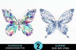 Watercolor Crystal Butterflies Clipart Bundle Product Image 3
