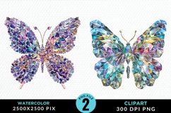 Watercolor Crystal Butterflies Clipart Product Image 1