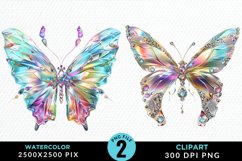 Watercolor Crystal Butterflies Clipart Product Image 1