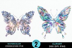 Watercolor Crystal Butterflies Clipart Bundle Product Image 4