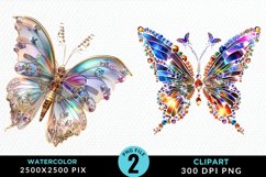 Watercolor Crystal Butterflies Clipart Bundle Product Image 2