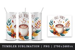 Watercolor cup of coffee and book autumn leaves splash beans coffee lover print tumbler skinny mug wrap clipart t-shirt sublimation printable design