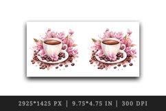 Watercolor cup of coffee and pink flowers floral 20 oz tumbler skinny mug wrap clipart t-shirt sublimation printable design