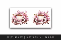 Watercolor cup of coffee and pink flowers floral 20 oz tumbler skinny mug wrap clipart t-shirt sublimation printable design