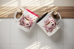 Watercolor cup of coffee and pink flowers floral 20 oz tumbler skinny mug wrap clipart t-shirt sublimation printable design