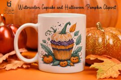 Watercolor Cupcake and Halloween Pumpkin Clipart, Mug Design Product Image 2