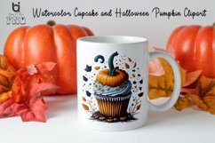 Watercolor Cupcake and Halloween Pumpkin Clipart, Mug Design Product Image 3