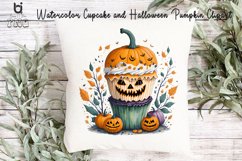 Watercolor Cupcake and Halloween Pumpkin Clipart, Mug Design Product Image 9