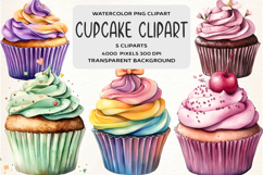 Watercolor Cupcake Clipart Product Image 1