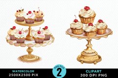 Watercolor Cupcake Stand Exquisite Clipart Product Image 1