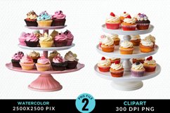 Watercolor Cupcake Stand Exquisite Clipart Product Image 1
