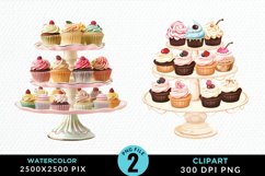 Watercolor Cupcake Stand Exquisite Clipart Product Image 1