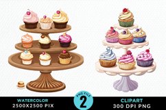 Watercolor Cupcake Stand Artwork Clipart Product Image 1
