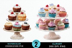 Watercolor Cupcake Stand Exquisite Clipart Product Image 1