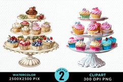 Watercolor Cupcake Stand Artwork Clipart Product Image 1
