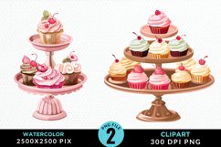 Watercolor Cupcake Stand Artwork Clipart Product Image 1