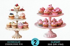 Watercolor Cupcake Stand Exquisite Clipart Product Image 1