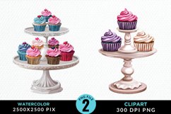 Watercolor Cupcake Stand Exquisite Clipart Product Image 1