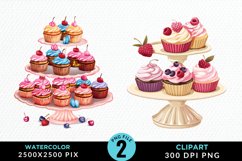 Watercolor Cupcake Stand Exquisite Clipart Product Image 1