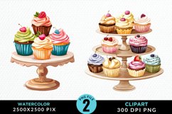 Watercolor Cupcake Stand Exquisite Clipart Product Image 1