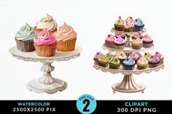 Watercolor Cupcake Stand Artwork Clipart Product Image 1