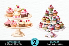 Watercolor Cupcake Stand Artwork Clipart Product Image 1
