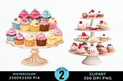 Watercolor Cupcake Stand Exquisite Clipart Product Image 1