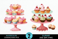 Watercolor Cupcake Stand Exquisite Clipart Product Image 1