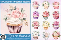Watercolor Cupcake With Flower Clipart Bundle Product Image 1