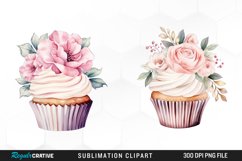 Watercolor Cupcake With Flower Set Clipart Product Image 1