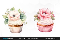 Watercolor Cupcake With Flower Set Clipart Product Image 1