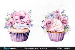 Watercolor Cupcake With Flower Set Clipart Product Image 1