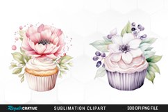 Watercolor Cupcake With Flower PNG Clipart Product Image 1