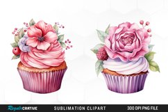 Watercolor Cupcake With Flower Set Clipart Product Image 1