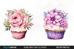 Watercolor Cupcake With Flower Clipart Bundle Product Image 3