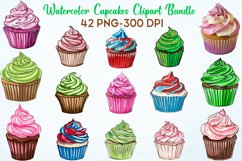 Watercolor Cupcakes Clipart Bundle Product Image 1