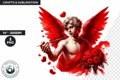 Valentines day clipart, Watercolor Cupid clipart, red roses Product Image 1