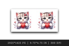 Watercolor cute adorable cat kitten holding red heart Valentine Day print 20 oz tumbler skinny mug wrap clipart t-shirt sublimation printable design