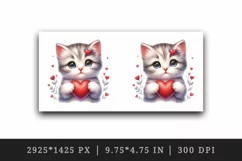 Watercolor cute adorable cat kitten holding red heart Valentine Day print 20 oz tumbler skinny mug wrap clipart t-shirt sublimation printable design