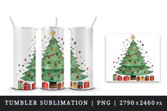 Watercolor cute adorable Christmas tree gift box New Year winter 20 oz tumbler skinny mug wrap clipart t-shirt sublimation printable design