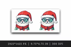 Watercolor cute adorable cool cat Christmas Santa Claus hat helper New Year 20 oz tumbler skinny mug wrap clipart t-shirt sublimation printable design