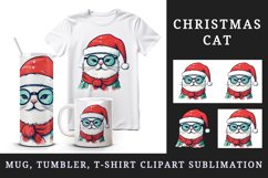 Watercolor cute adorable cool cat Christmas Santa Claus hat helper New Year 20 oz tumbler skinny mug wrap clipart t-shirt sublimation printable design