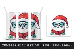 Watercolor cute adorable cool cat Christmas Santa Claus hat helper New Year 20 oz tumbler skinny mug wrap clipart t-shirt sublimation printable design