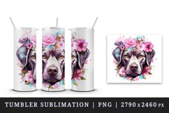 Watercolor cute adorable dog puppy floral pink flowers sparkle print 20 oz tumbler skinny mug wrap clipart t-shirt sublimation printable design