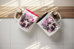 Watercolor cute adorable dog puppy floral pink flowers sparkle print 20 oz tumbler skinny mug wrap clipart t-shirt sublimation printable design