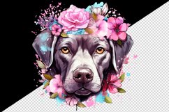 Watercolor cute adorable dog puppy floral pink flowers sparkle print 20 oz tumbler skinny mug wrap clipart t-shirt sublimation printable design