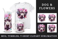 Watercolor cute adorable dog puppy floral pink flowers sparkle print 20 oz tumbler skinny mug wrap clipart t-shirt sublimation printable design